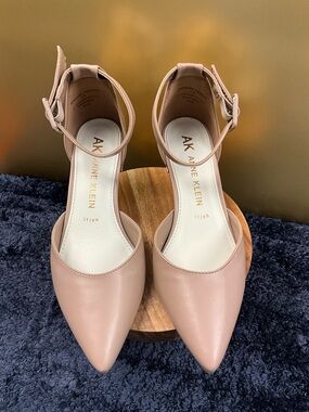 Anne Klein Blush Beige Pointed Toe Ankle-Strap Pumps